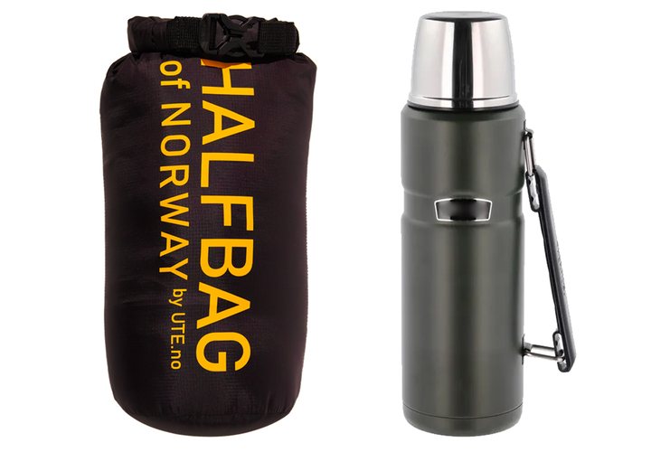 Halfbag på størrelse med en termos